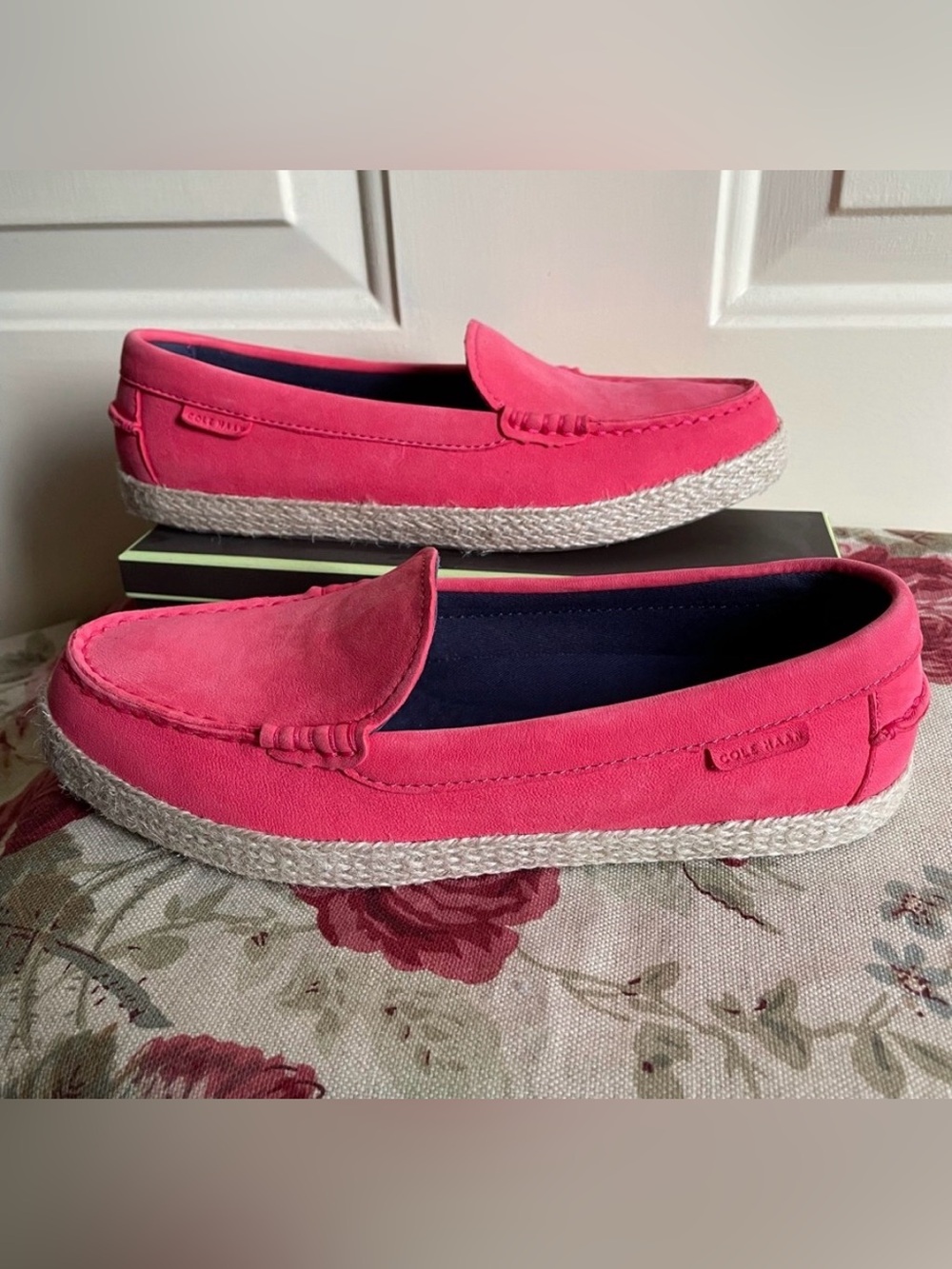 Cole Haan Nantucket Jute Espadrille Coral Pink Teaberry Loafer Shoes NEW